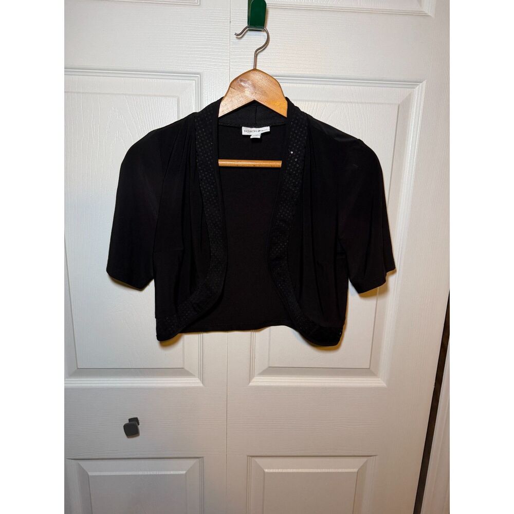 Fashion Bug Black Open Front Sequin Trim Cropped Bolero Shrug Small
